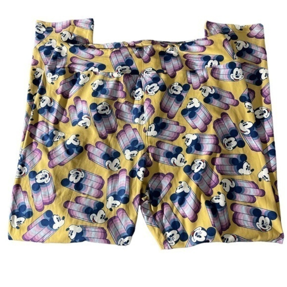 Disney Lularoe Yellow Blue 3D Mickey Mouse Leggings  Size T/C EUC #07359